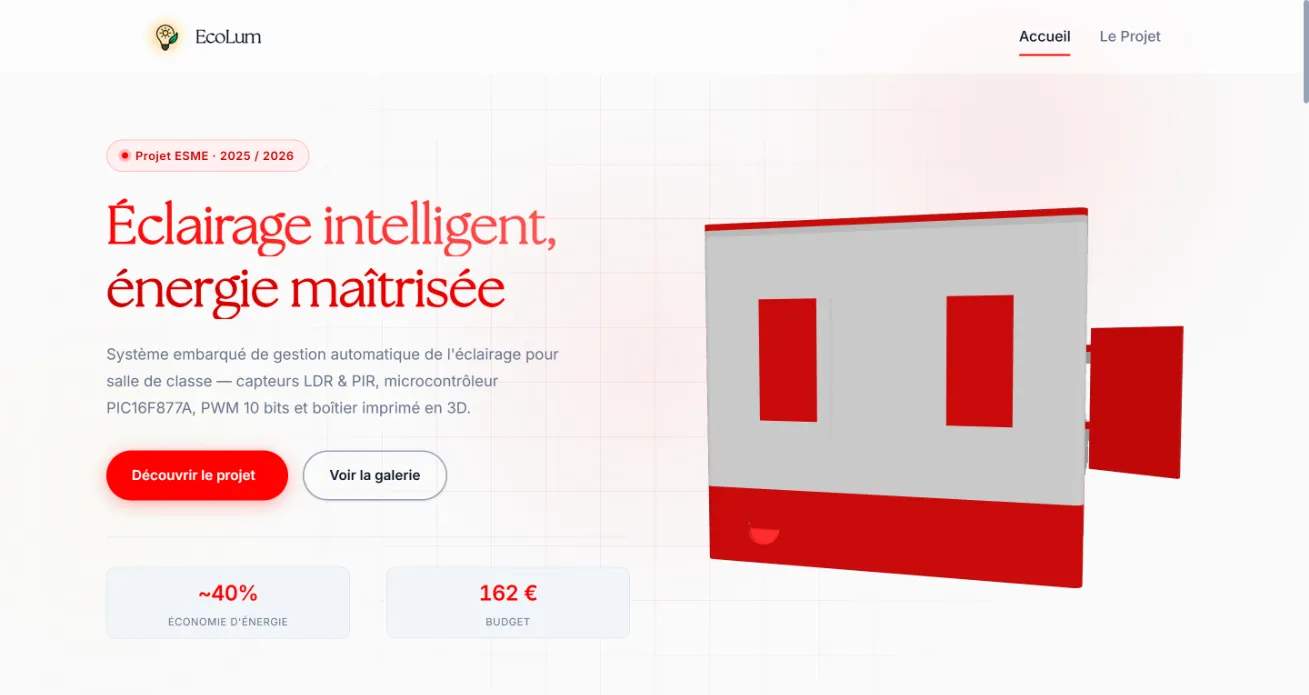 Site vitrine EcoLum — système d'éclairage intelligent