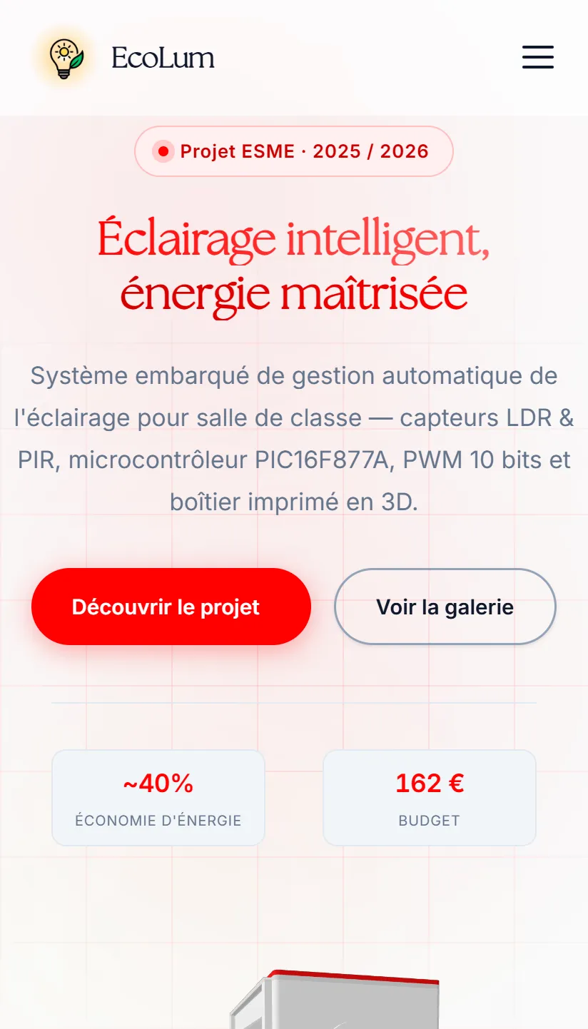 Site vitrine EcoLum — système d'éclairage intelligent